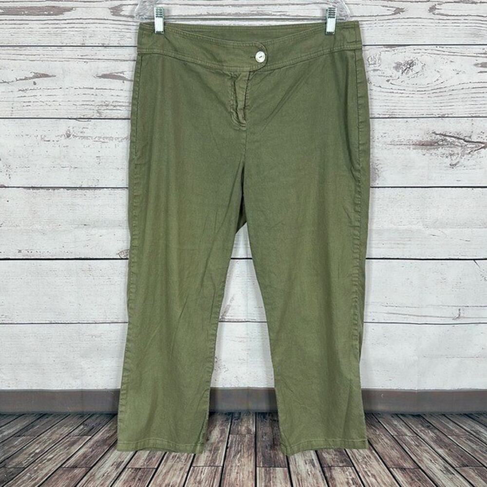 Cut‎ Loose Pants Womens XL Green Linen Cropped Midrise Light Weight Minimalist